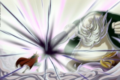 Attaque de fluide de Luffy contre Don Chinjao lors du tournois de Dressrosa lors de la saison 18